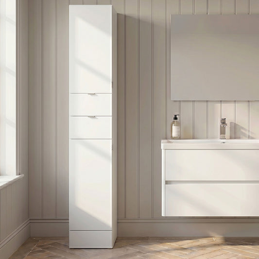 [BFDY162] Alrewas 300mm 2 Door Drawer Gloss White Floor Standing Tall Cabinet With Handles - Silo