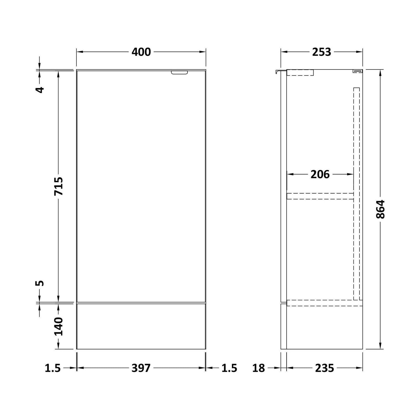 [BFDY183] 400 Base Unit (255mm Deep) - Technical Drawing