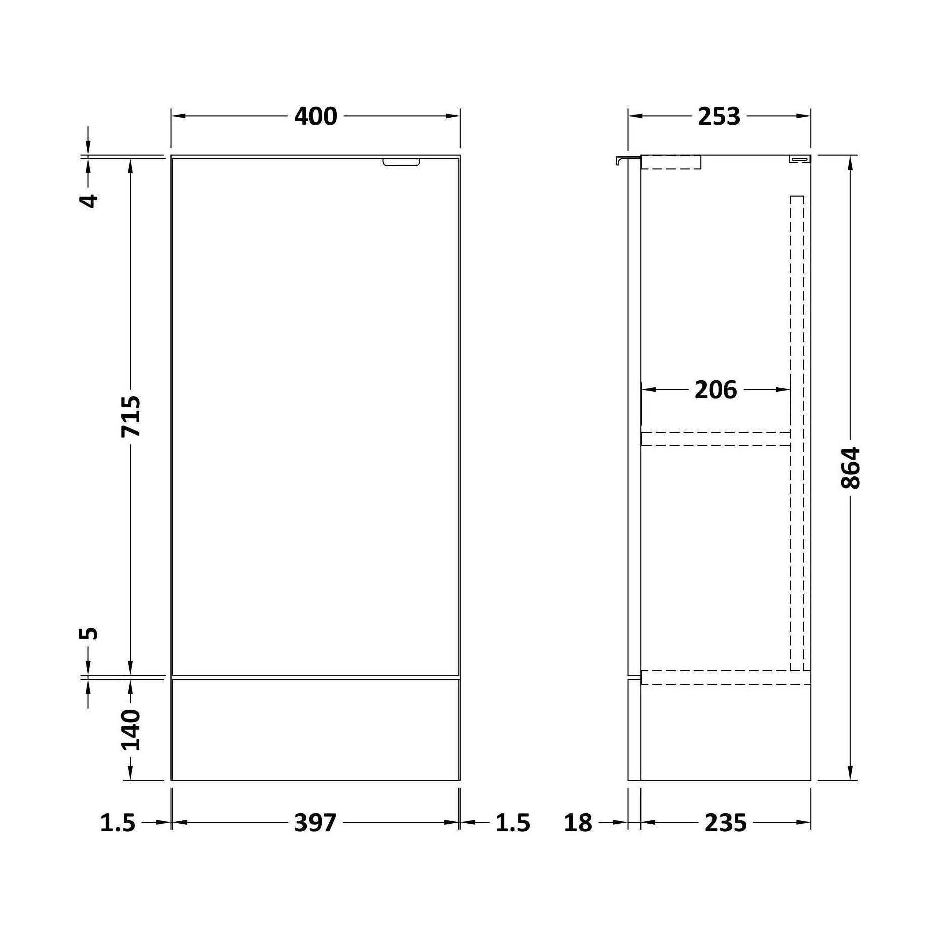 [BFDY183] 400 Base Unit (255mm Deep) - Technical Drawing