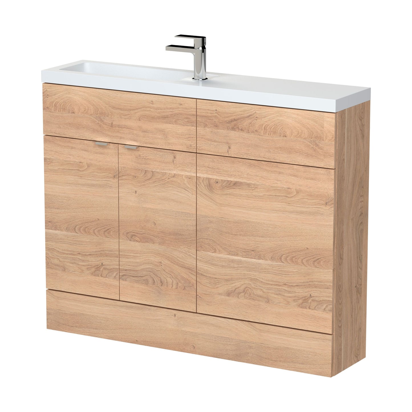 [BFDY3001] Alrewas Contemporary 2 Door Floor Standing Compact Combination Unit with Basin, Bleached Oak, 1100mm - Cutout