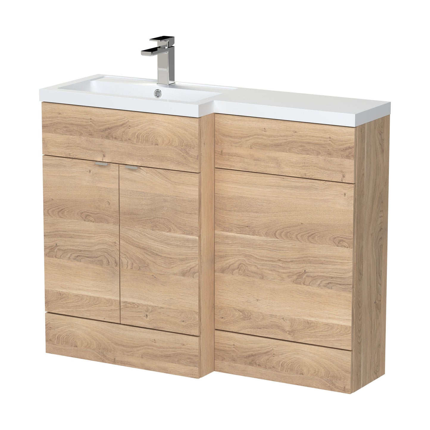 [BFDY3002] Alrewas Contemporary 2 Door Left-Hand Floor Standing Combination Unit with Basin, Bleached Oak, 1100mm - Cutout