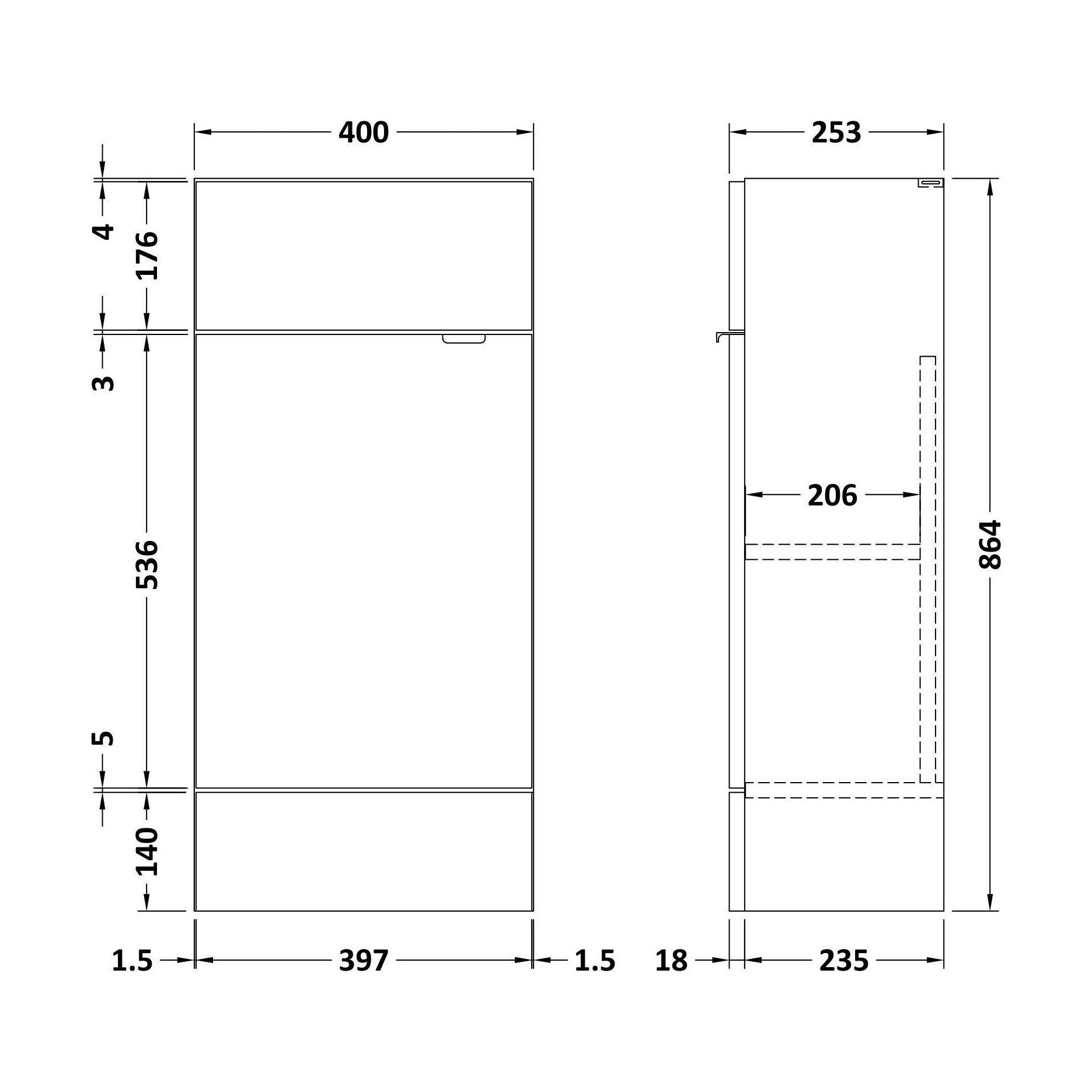 [BFDY3003] 400 Vanity Unit Compact - Technical Drawing