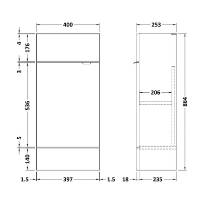 [BFDY3003] 400 Vanity Unit Compact - Technical Drawing