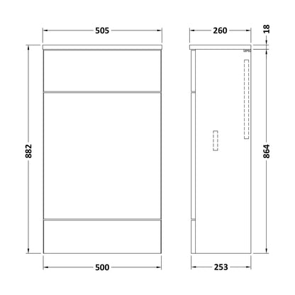 [BFDY3004A] Alrewas Contemporary Floor Standing WC Unit, Bleached Oak, 500mm - Technical Drawing