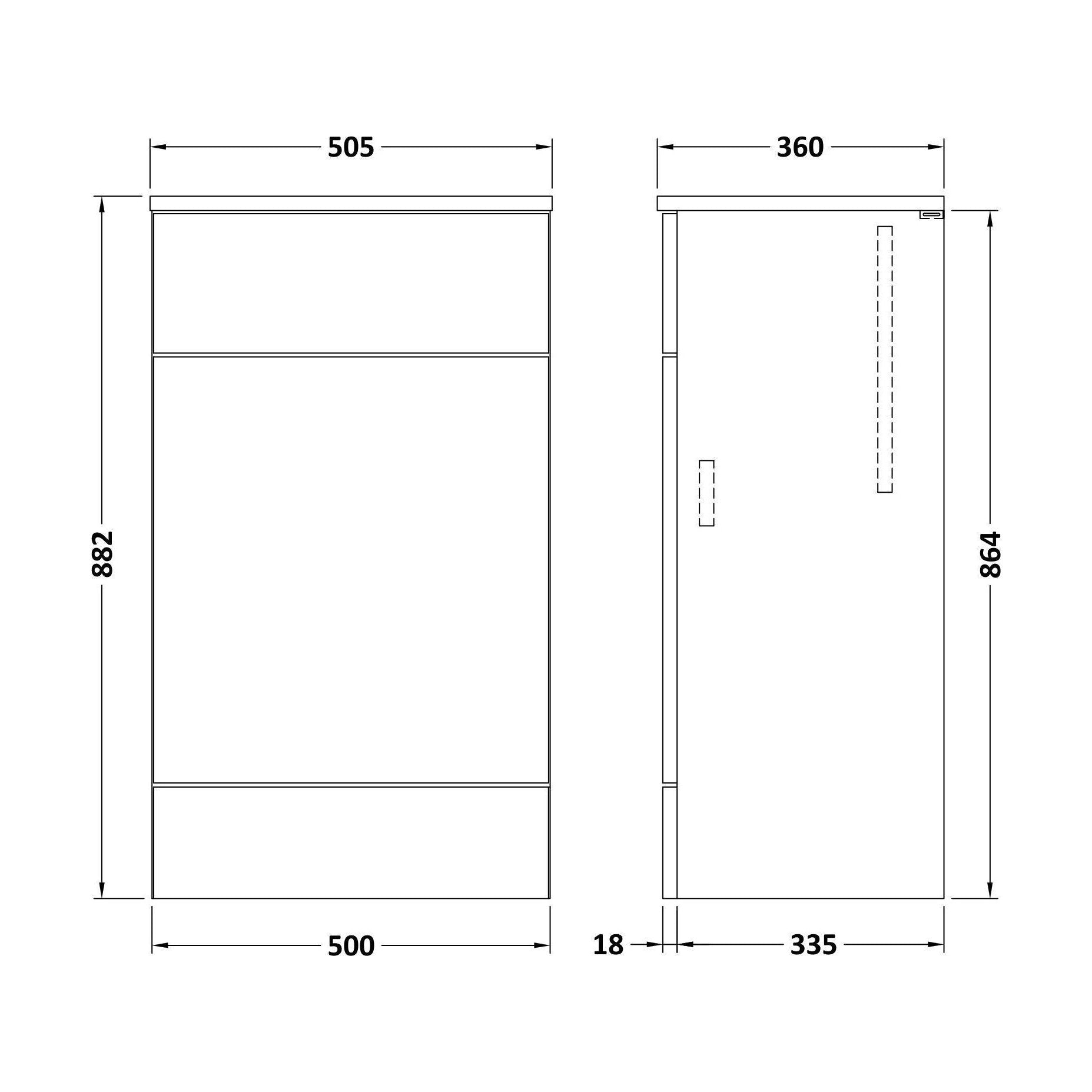 [BFDY3005A] Alrewas Contemporary Floor Standing WC Unit, Bleached Oak, 500mm - Technical Drawing