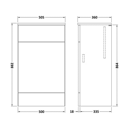 [BFDY3005A] Alrewas Contemporary Floor Standing WC Unit, Bleached Oak, 500mm - Technical Drawing