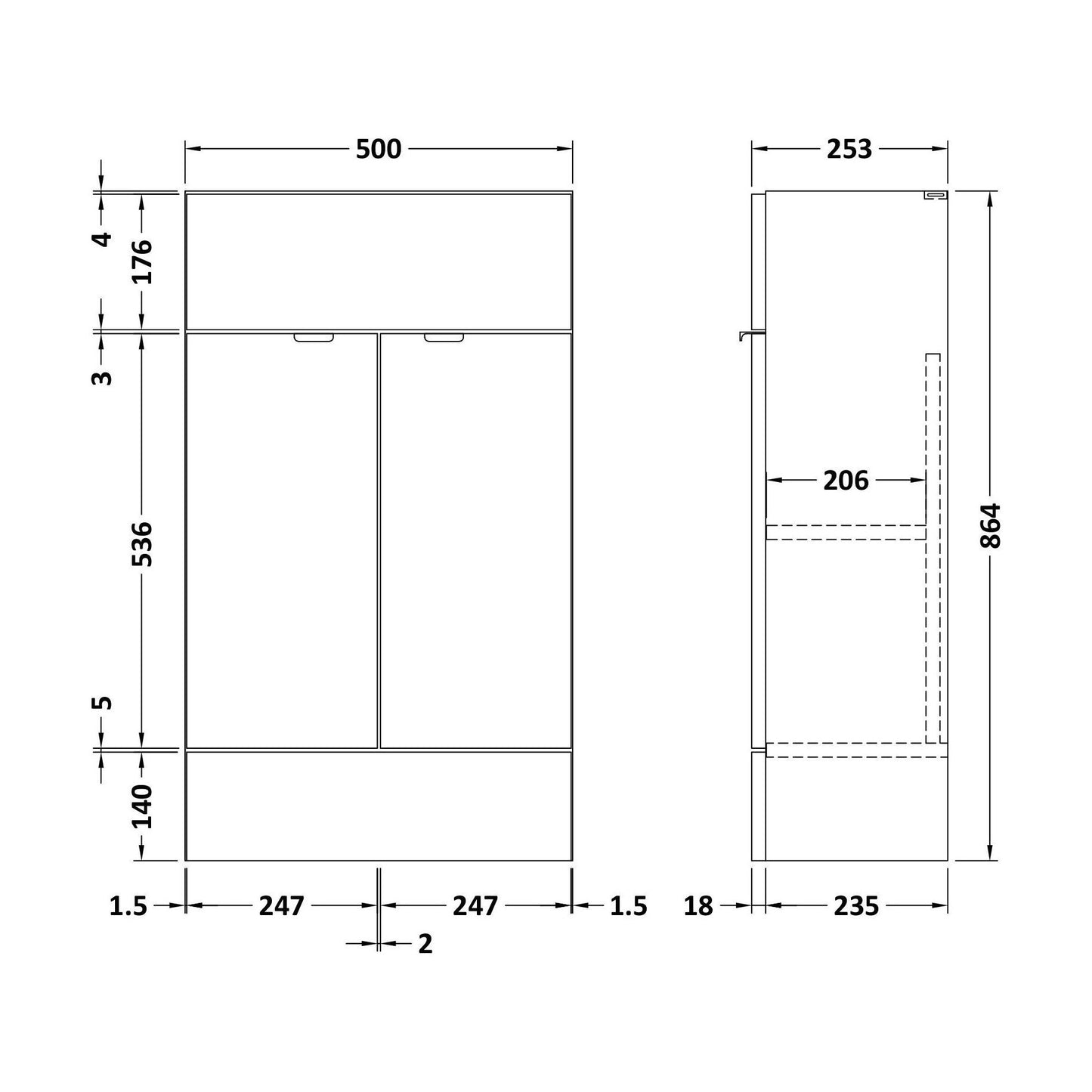 [BFDY3005] 500 Vanity Unit Compact - Technical Drawing