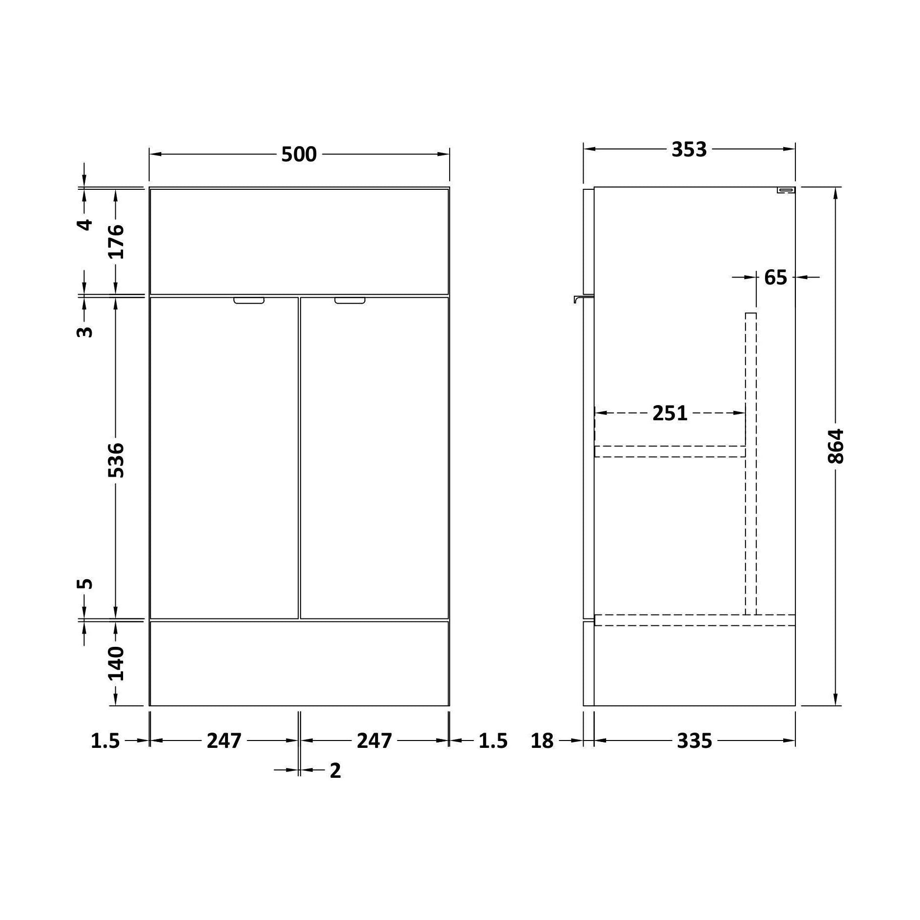 [BFDY3006] 500 Vanity Unit (355mm Deep) - Technical Drawing