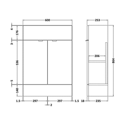 [BFDY3007] 600 Vanity Unit Compact - Technical Drawing