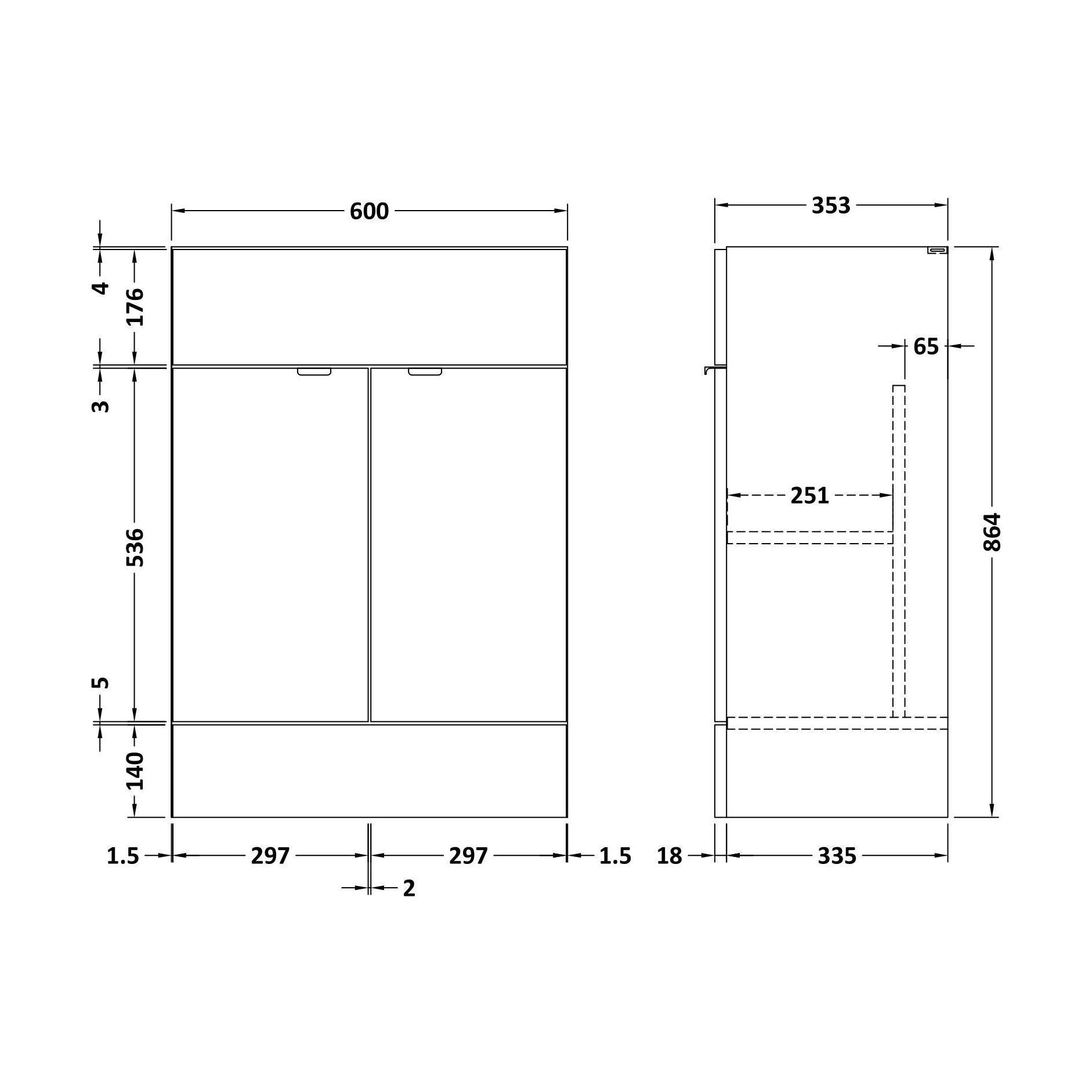 [BFDY3008] 600 Vanity Unit Full Depth - Technical Drawing