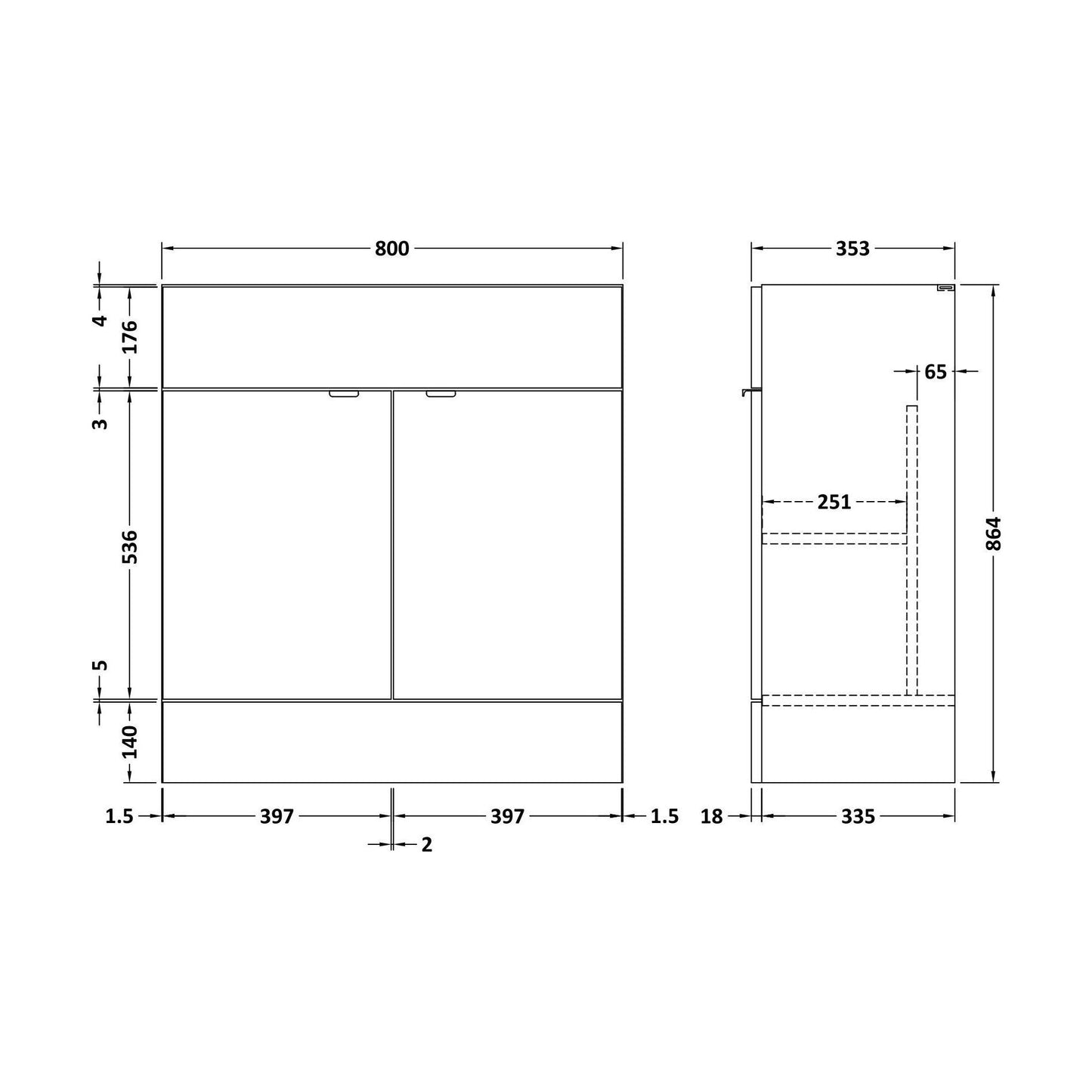 [BFDY3009] 800 Vanity Unit Full Depth - Technical Drawing