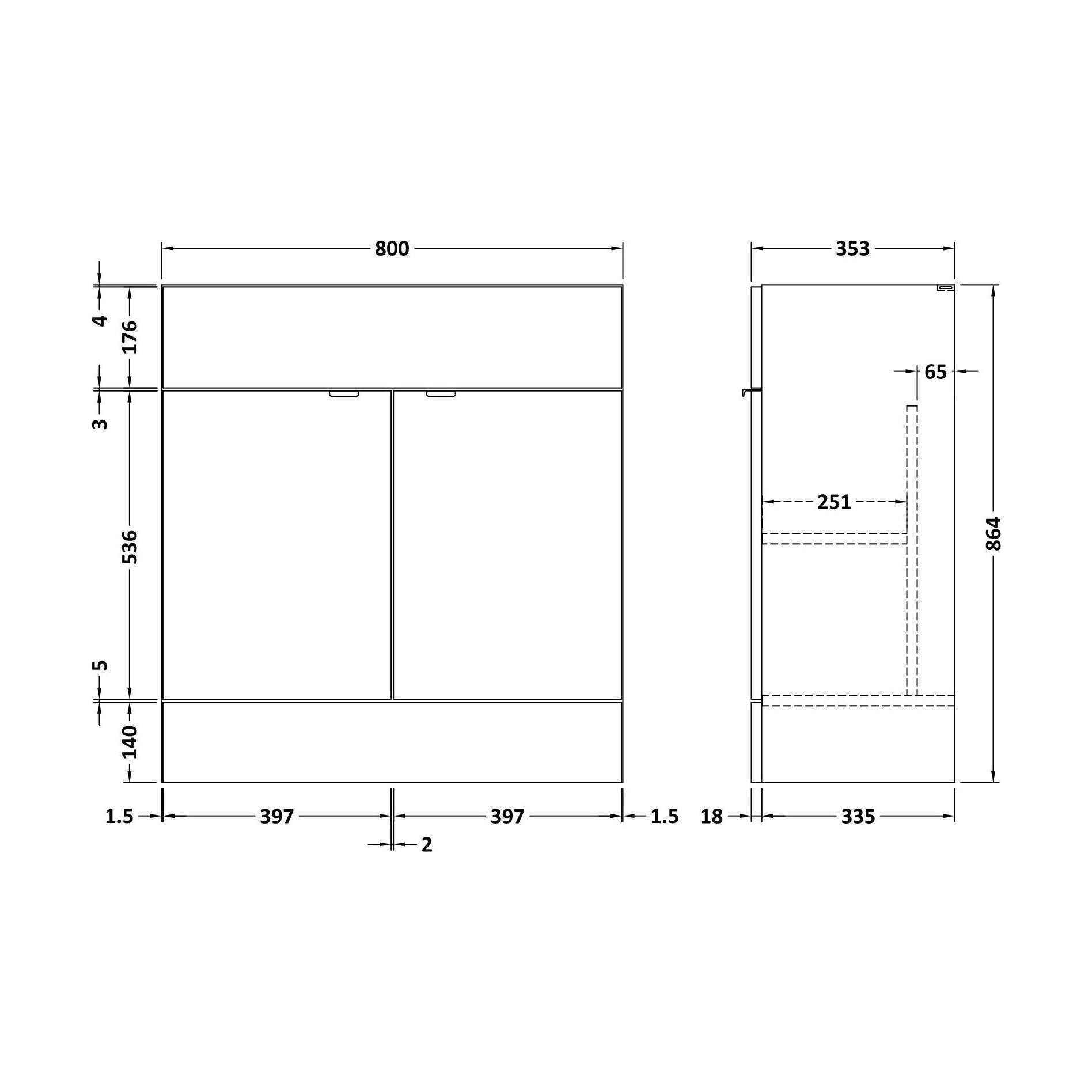 [BFDY3009] 800 Vanity Unit Full Depth - Technical Drawing