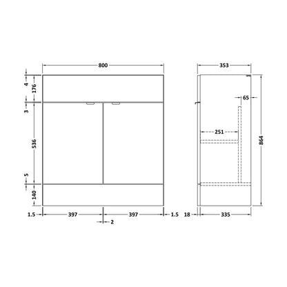 [BFDY3009] 800 Vanity Unit Full Depth - Technical Drawing