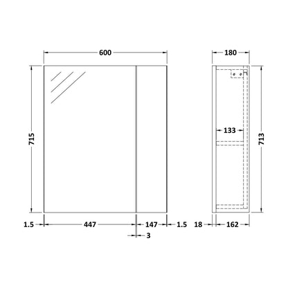 [BFDY3018] 600 Mirror Unit 75/25 - Technical Drawing