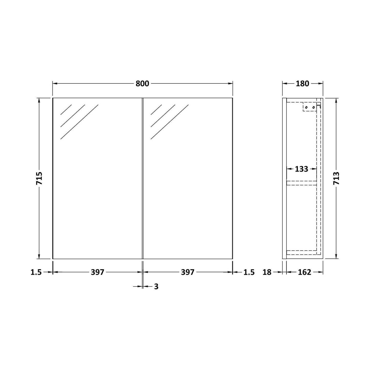 [BFDY3019] 800 Mirror Unit 50/50 - Technical Drawing