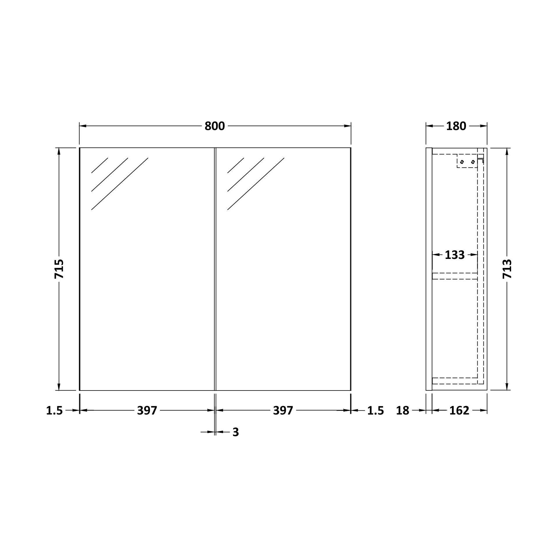 [BFDY3019] 800 Mirror Unit 50/50 - Technical Drawing
