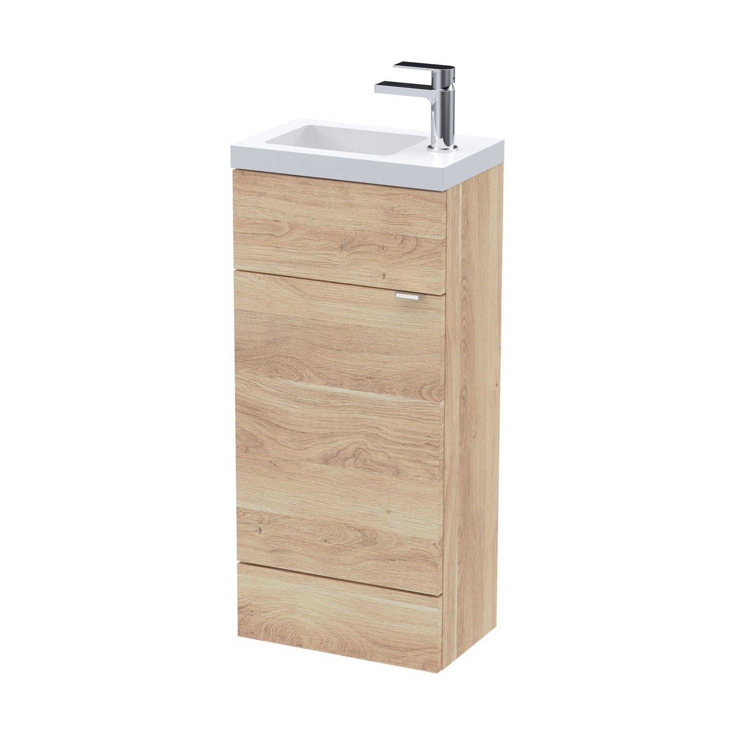 [BFDY3021] Alrewas Contemporary 1 Door Floor Standing Compact Vanity Unit with Basin, Bleached Oak, 400mm - Cutout