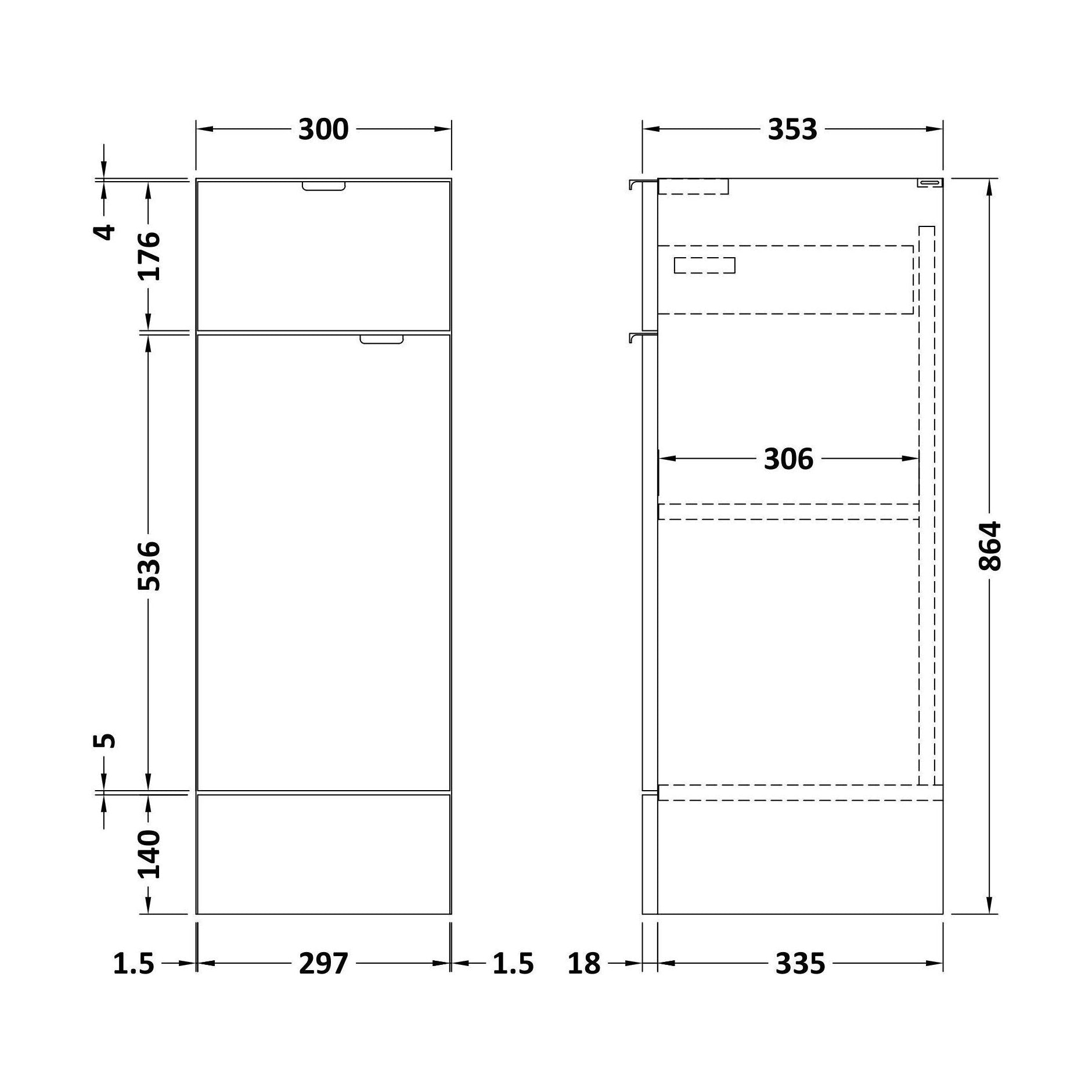 [BFDY3022] 300 Drawer-Line Base Unit Full Depth - Technical Drawing