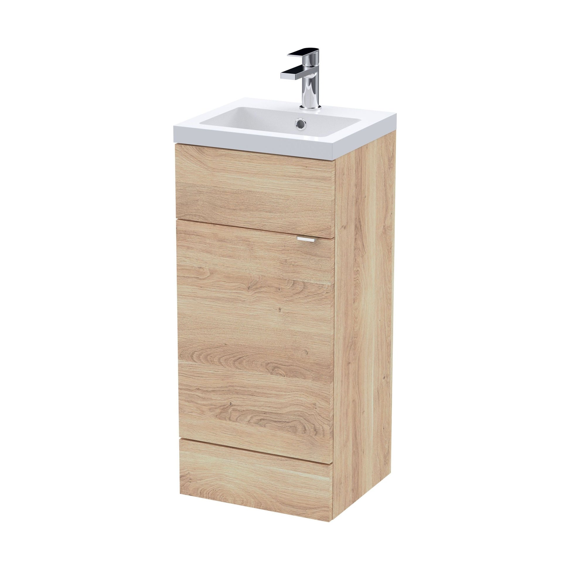 [BFDY3023] Alrewas Contemporary 1 Door Floor Standing Vanity Unit with Basin, Bleached Oak, 400mm - Cutout