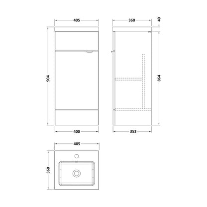 [BFDY3023] Alrewas Contemporary 1 Door Floor Standing Vanity Unit with Basin, Bleached Oak, 400mm - Technical Drawing
