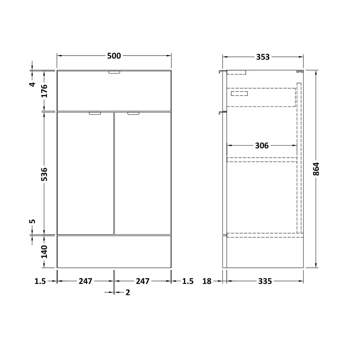 [BFDY3026] 500 Drawer-Line Base Unit Full Depth - Technical Drawing