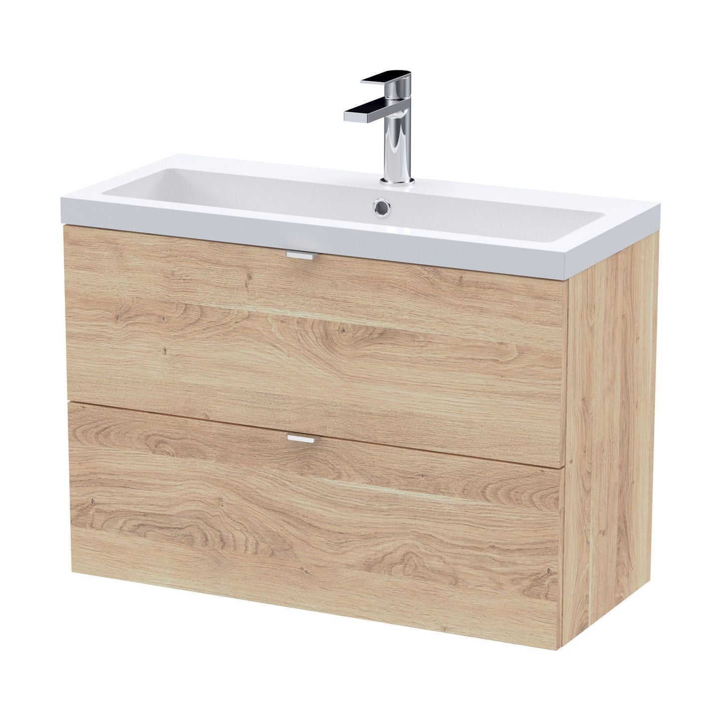 [BFDY3031A] Alrewas Contemporary 2 Drawer Wall Hung Vanity Unit with Basin, Bleached Oak, 800mm - Cutout