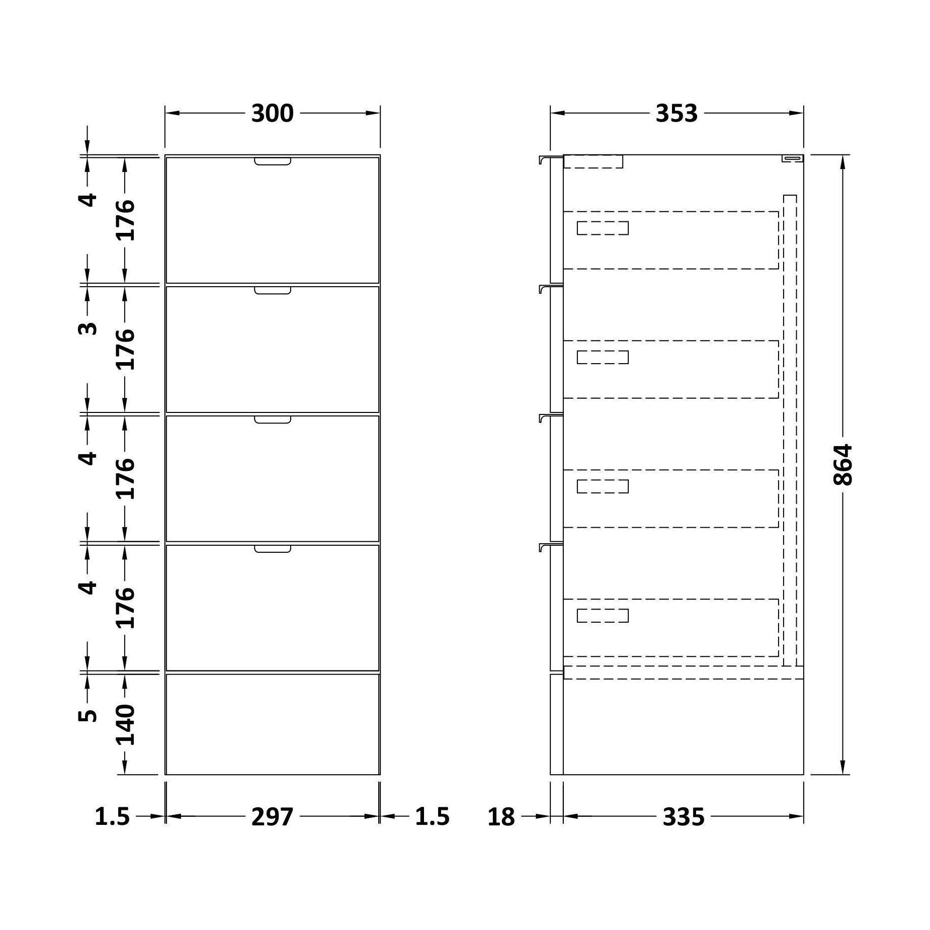 [BFDY3032] 300 Drawer Unit Full Depth - Technical Drawing