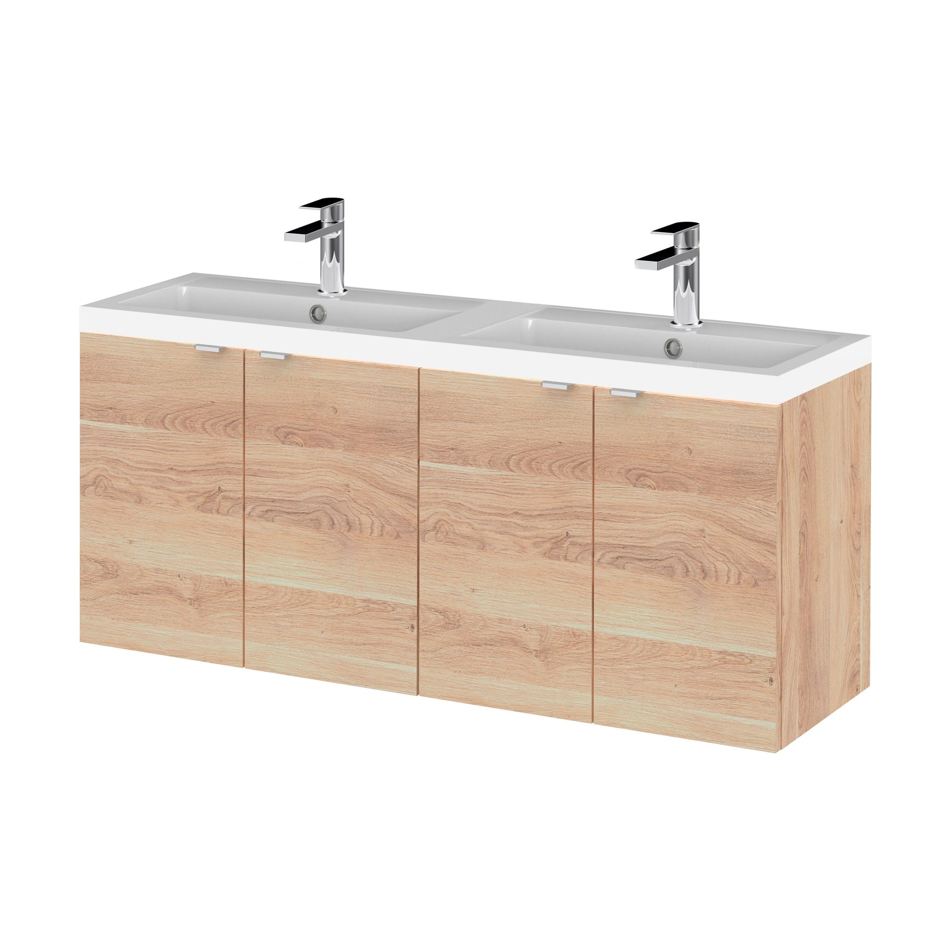 [BFDY3033A] Alrewas Contemporary 4 Door Wall Hung Vanity Unit with Basin, Bleached Oak, 1200mm - Cutout