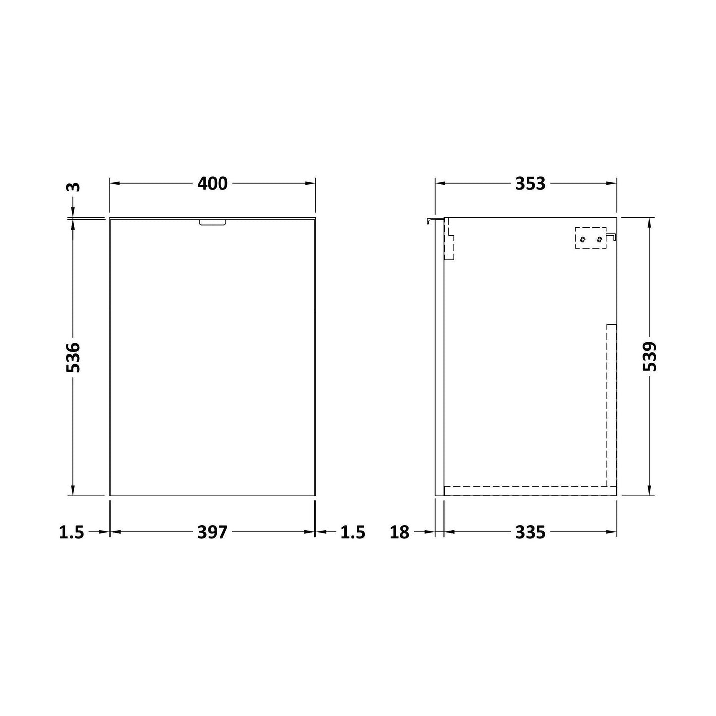 [BFDY3033] 400 1-Door Wall Hung Unit (355MM) - Technical Drawing