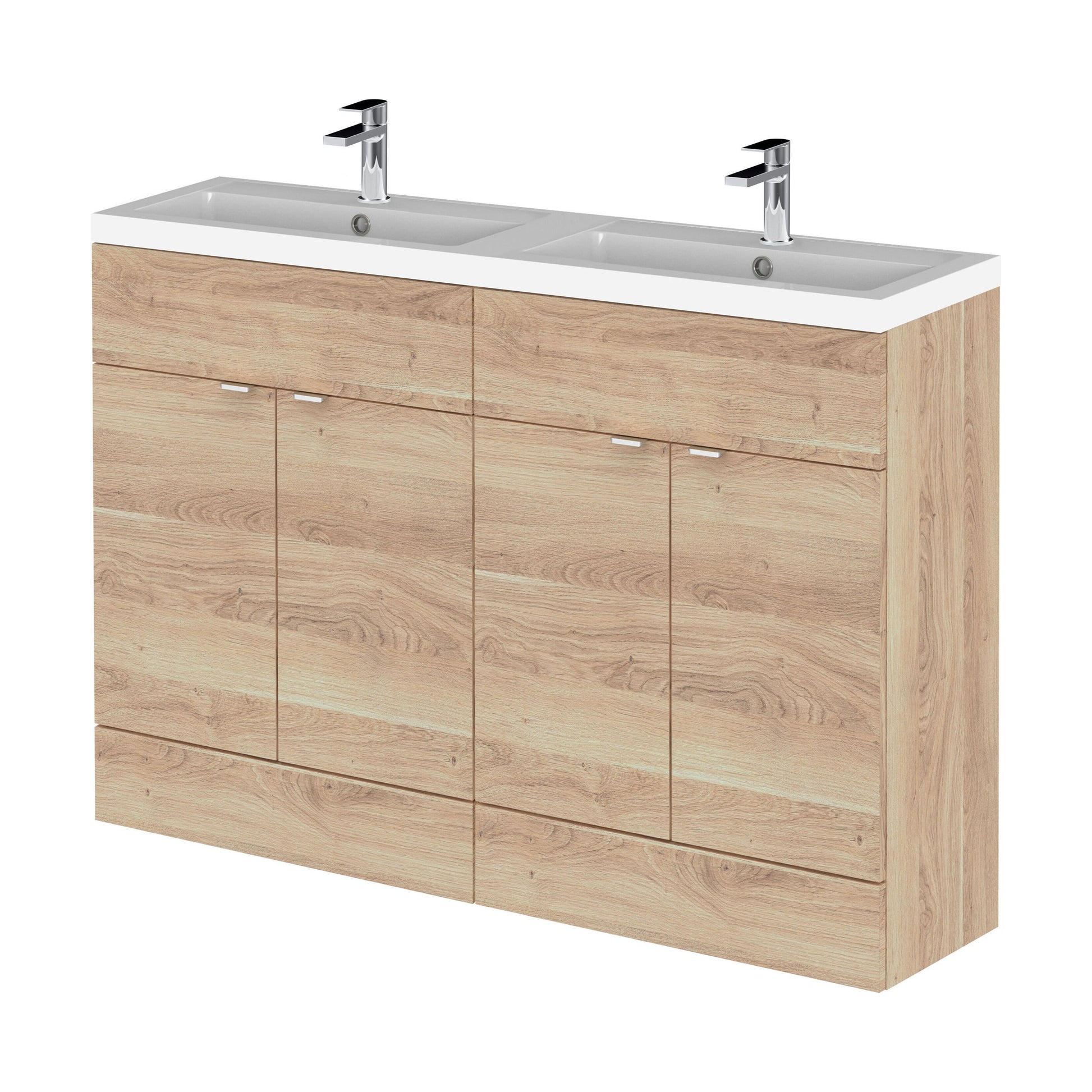 [BFDY3034A] Alrewas Contemporary 4 Door Floor Standing Vanity Unit with Basin, Bleached Oak, 1200mm - Cutout