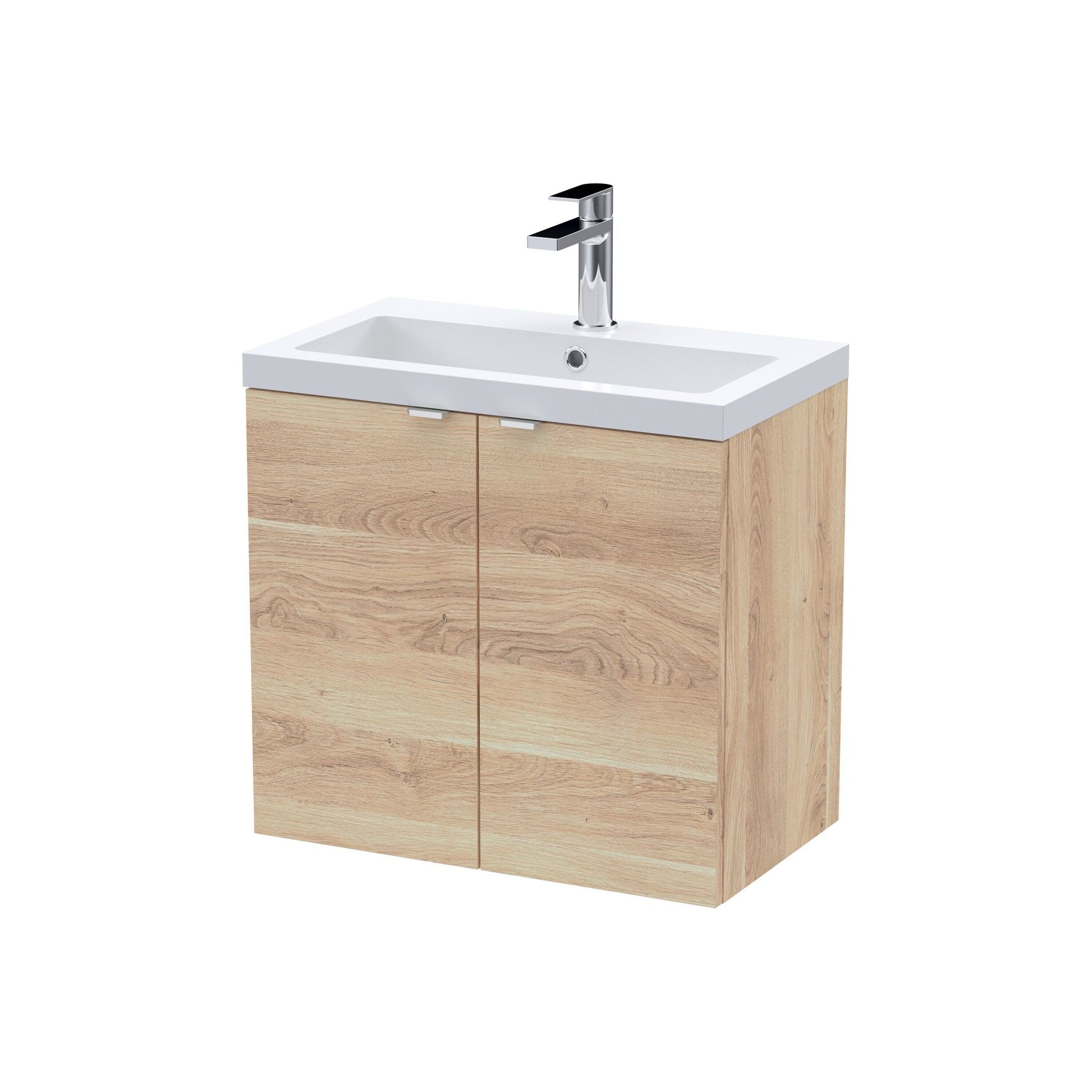 [BFDY3036A] Alrewas Contemporary 2 Door Wall Hung Vanity Unit with Basin, Bleached Oak, 600mm - Cutout