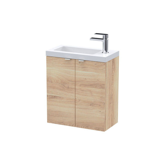 [BFDY3038] Alrewas Contemporary 2 Door Wall Hung Vanity Unit with Basin, Bleached Oak, 500mm - Cutout