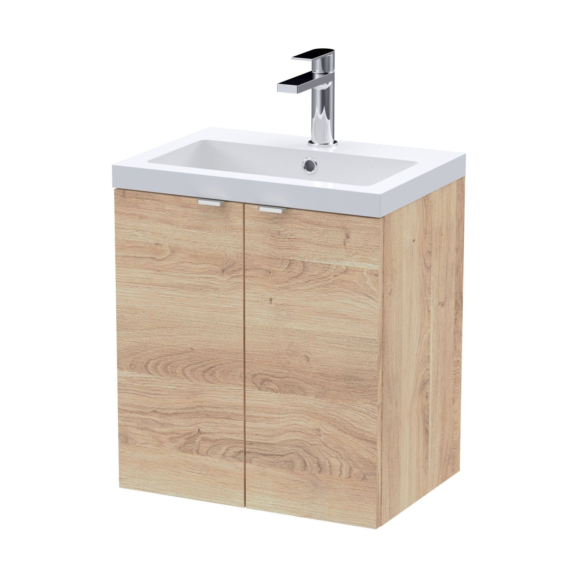 [BFDY3040A] Alrewas Contemporary 2 Door Wall Hung Vanity Unit with Basin, Bleached Oak, 500mm - Cutout