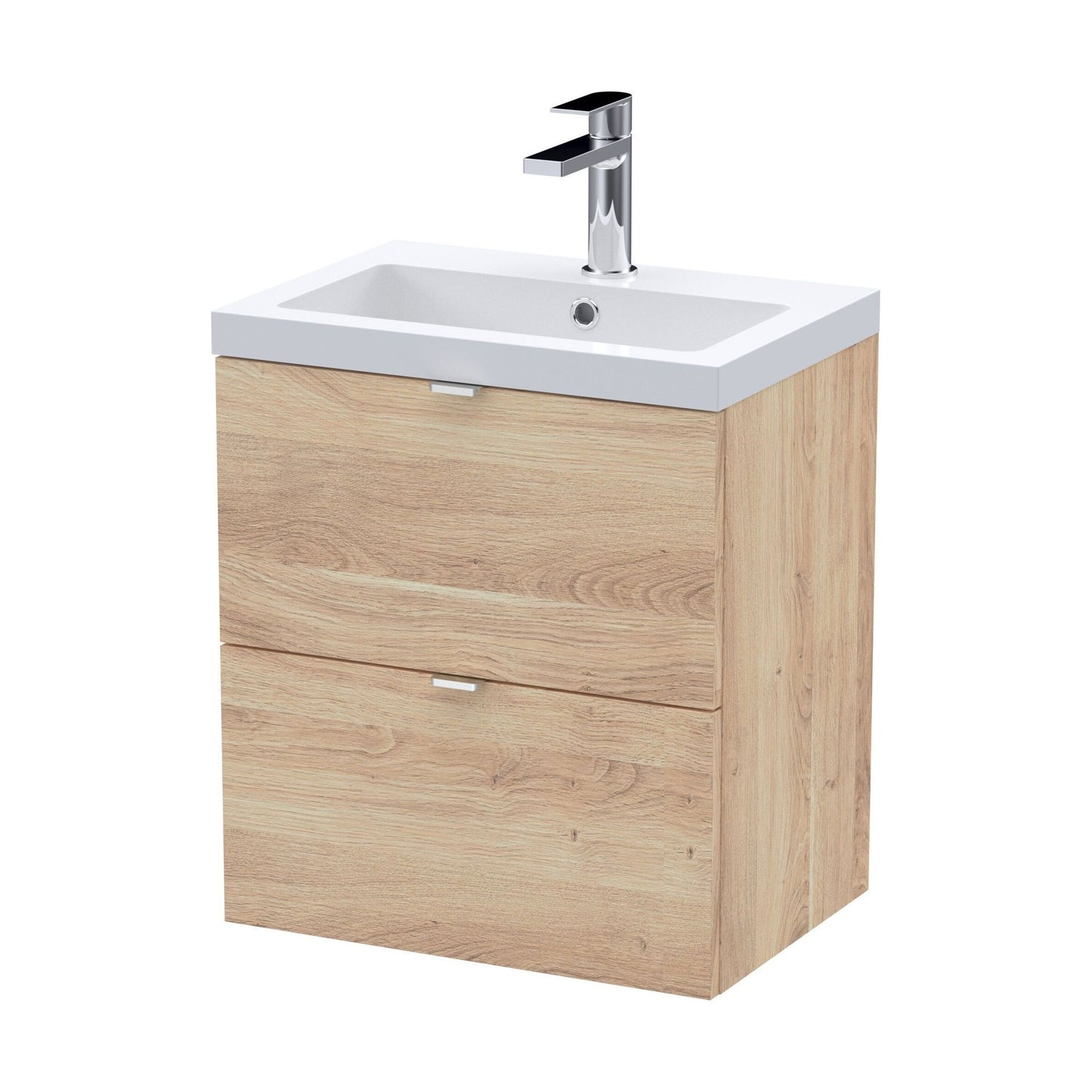 [BFDY3041A] Alrewas Contemporary 2 Drawer Wall Hung Vanity Unit with Basin, Bleached Oak, 500mm - Cutout