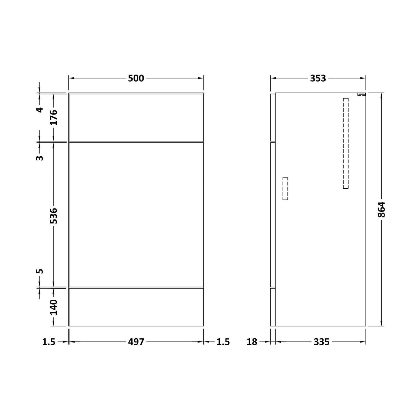 [BFDY3046] 500 W.C. Unit Full Depth - Technical Drawing