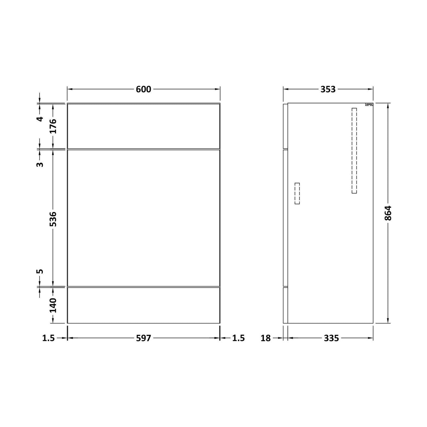 [BFDY3048] 600 W.C. Unit Full Depth - Technical Drawing