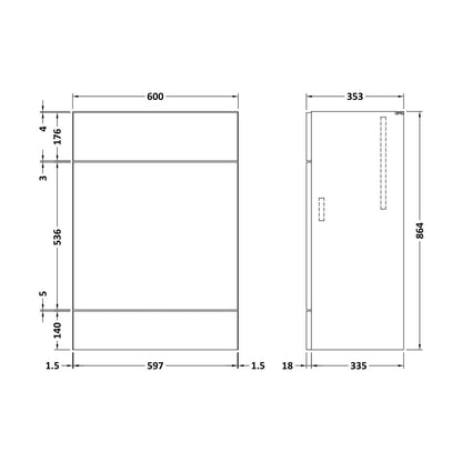 [BFDY3048] 600 W.C. Unit Full Depth - Technical Drawing
