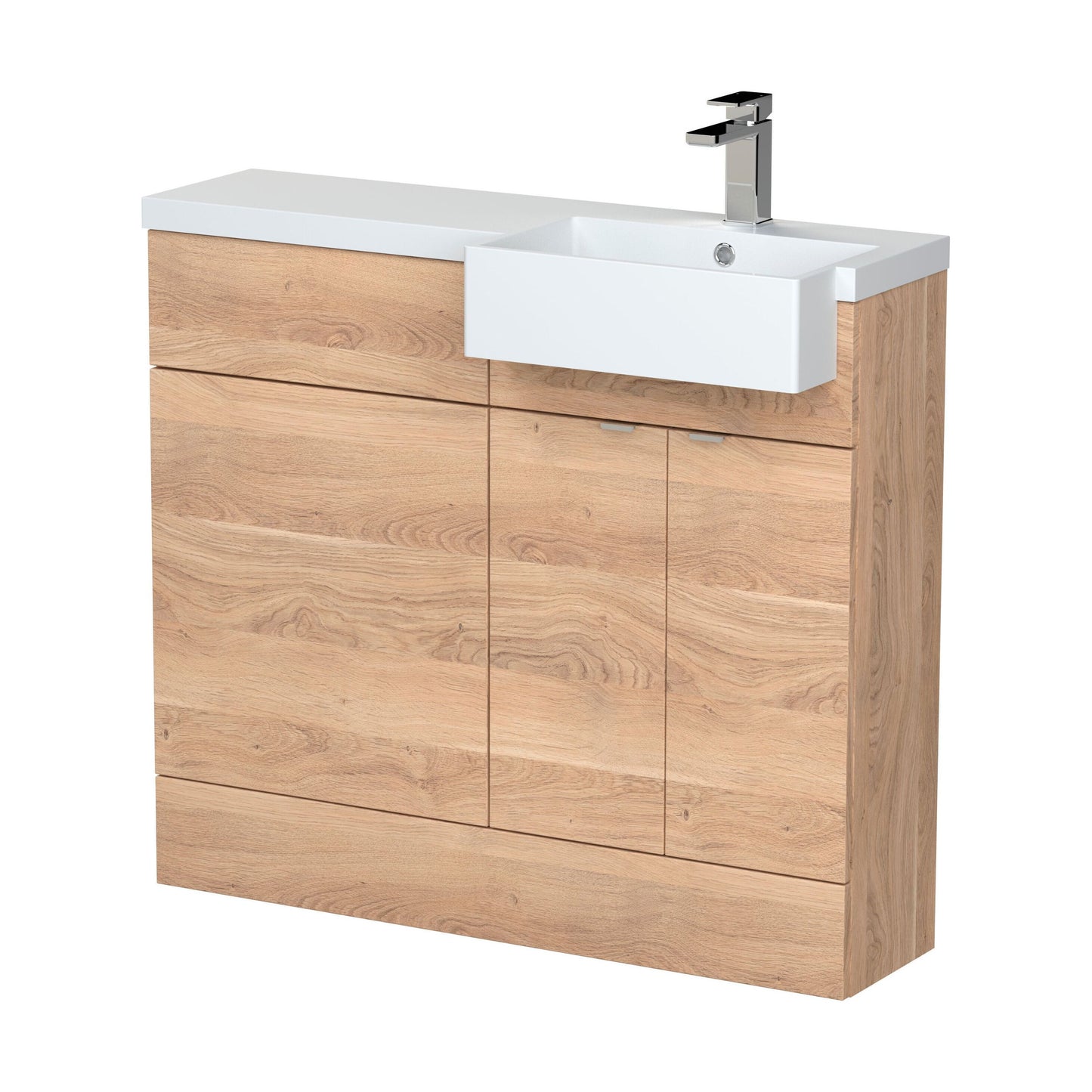[BFDY3049] Alrewas Contemporary 2 Door Right-Hand Floor Standing Combination Unit with Basin, Bleached Oak, 1000mm - Cutout