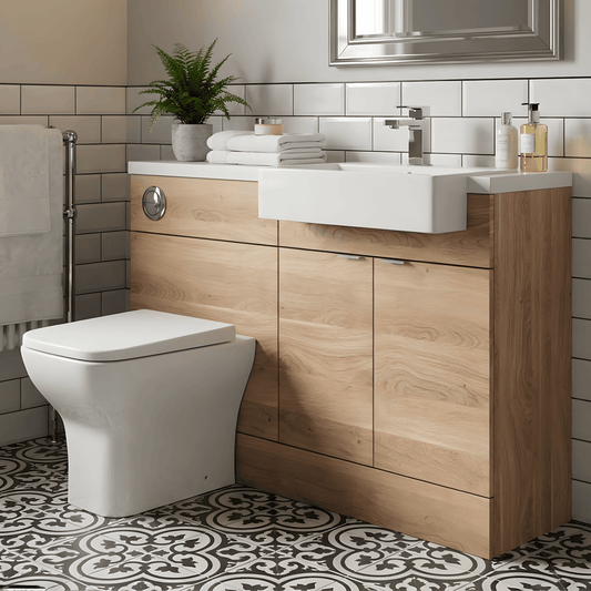 [BFDY3049] Alrewas Contemporary 2 Door Right-Hand Floor Standing Combination Unit with Basin, Bleached Oak, 1000mm - Silo