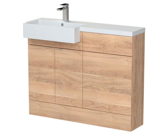 [BFDY3050] Alrewas Contemporary 2 Door Left-Hand Floor Standing Combination Unit with Basin, Bleached Oak, 1100mm - Cutout