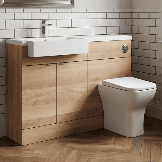 [BFDY3050] Alrewas Contemporary 2 Door Left-Hand Floor Standing Combination Unit with Basin, Bleached Oak, 1100mm - Silo