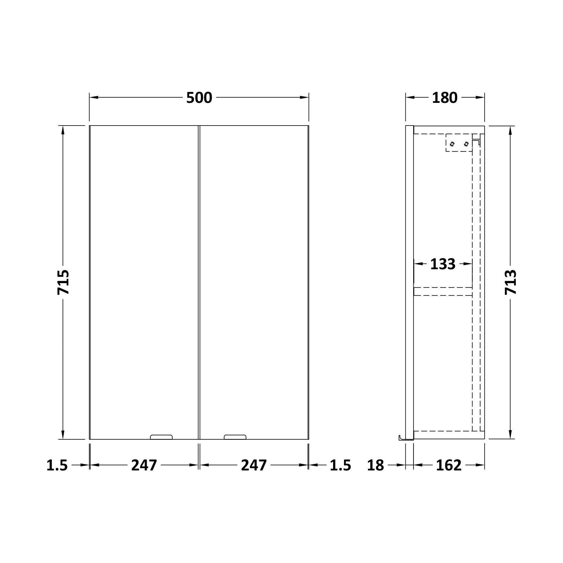[BFDY3055] 500 2-Door Wall Unit - Technical Drawing