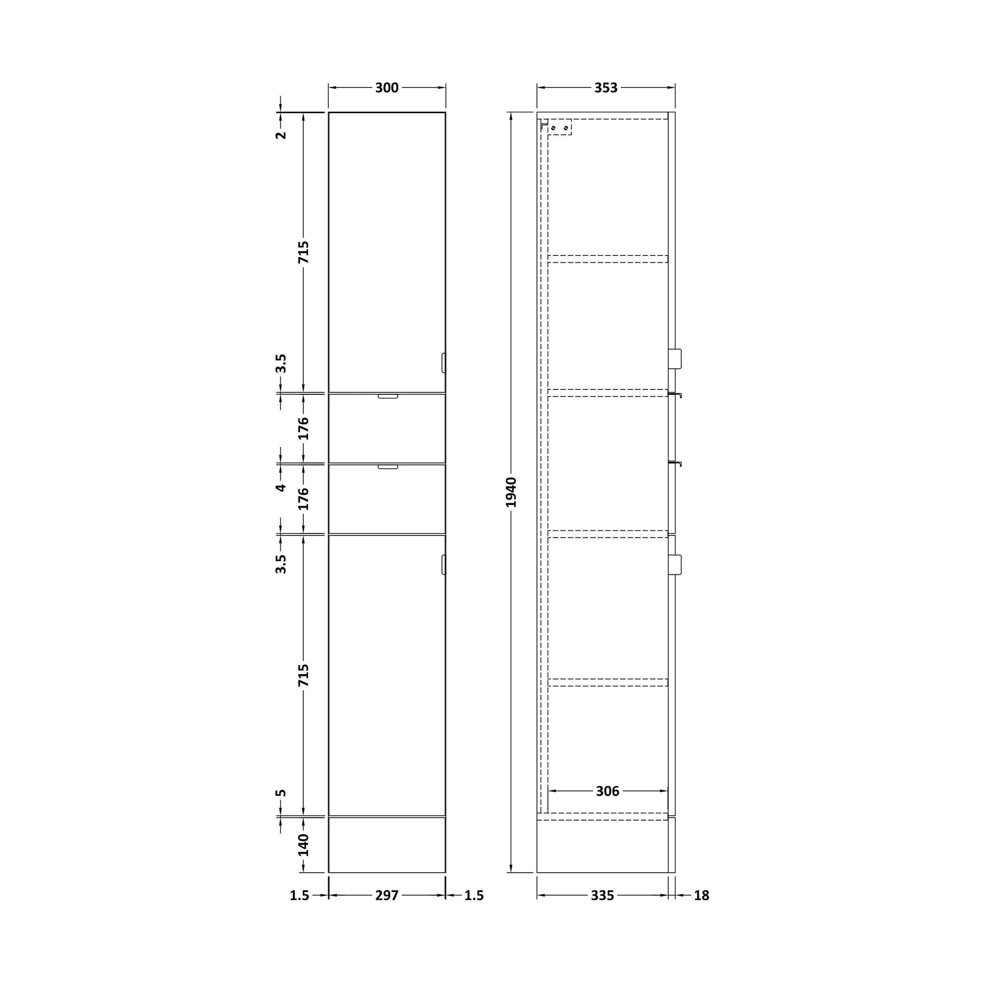 [BFDY3062] 300 Tall Unit - Technical Drawing