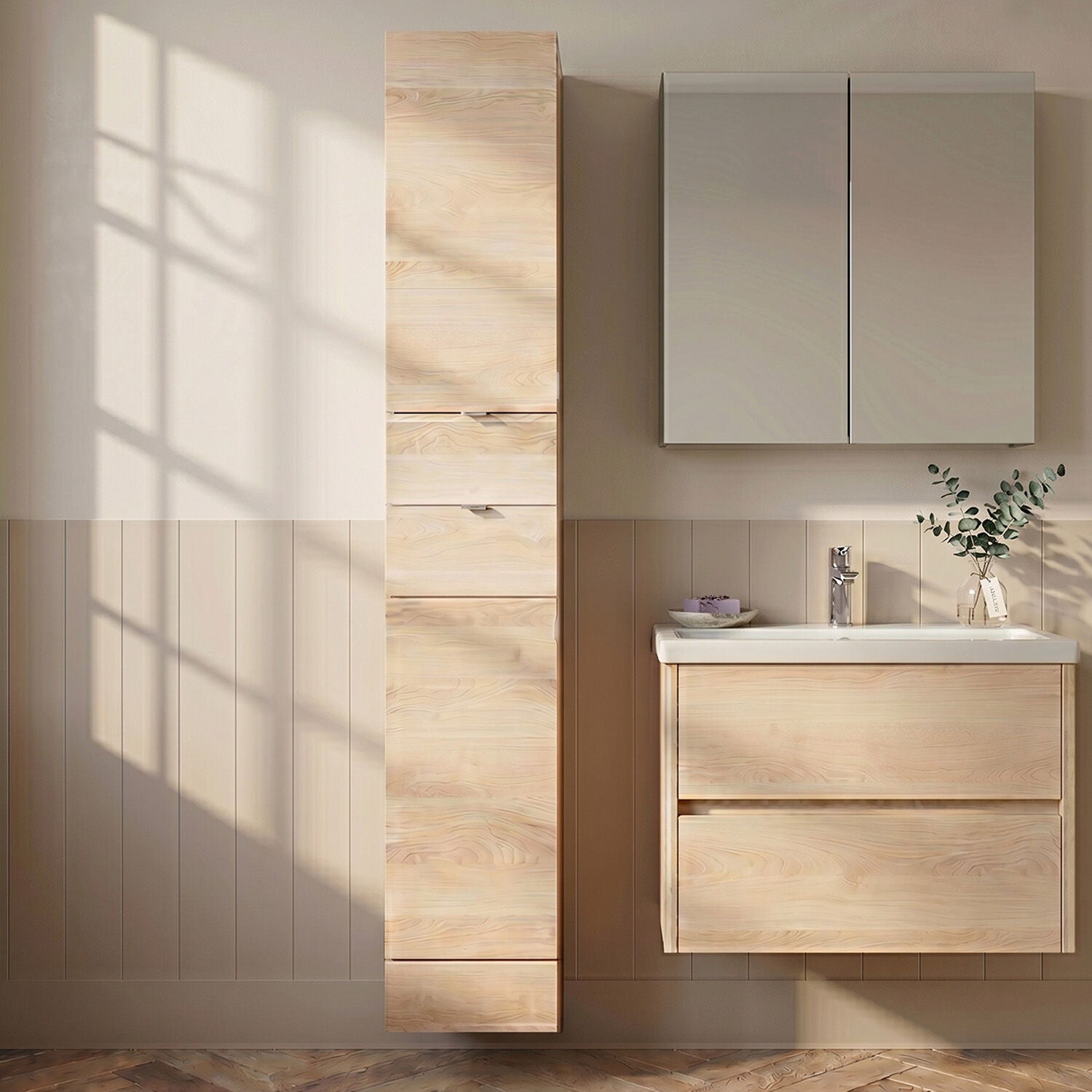 [BFDY3062] Alrewas Floor Standing 2 Door Tall Cabinet - Light Oak - 300mm - Silo
