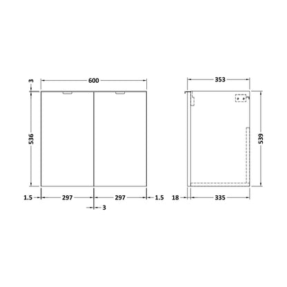 [BFDY3066] 600 Wall Hung 2-Door Unit - Technical Drawing