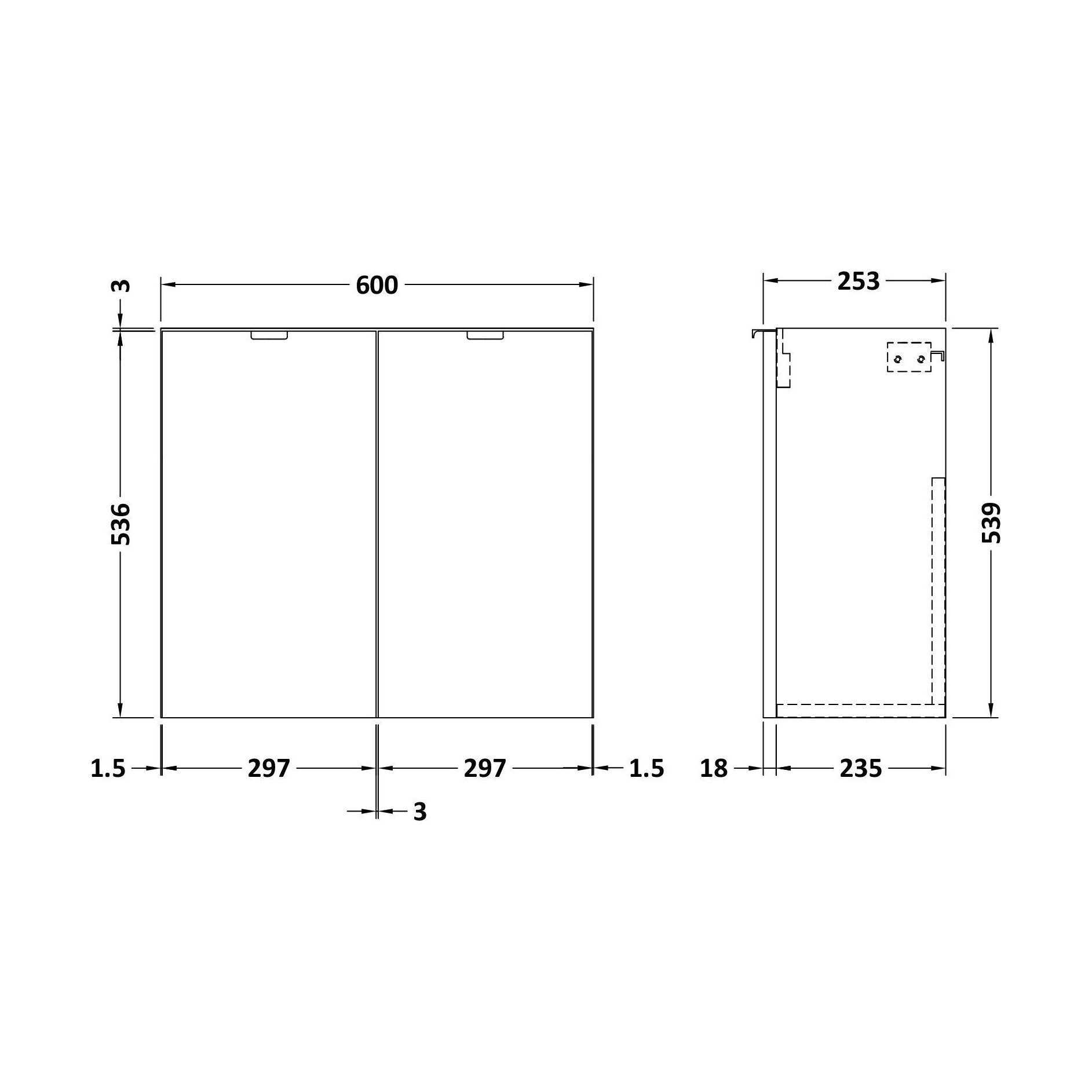 [BFDY3067] 600 2-Door Wall Hung Unit - Technical Drawing