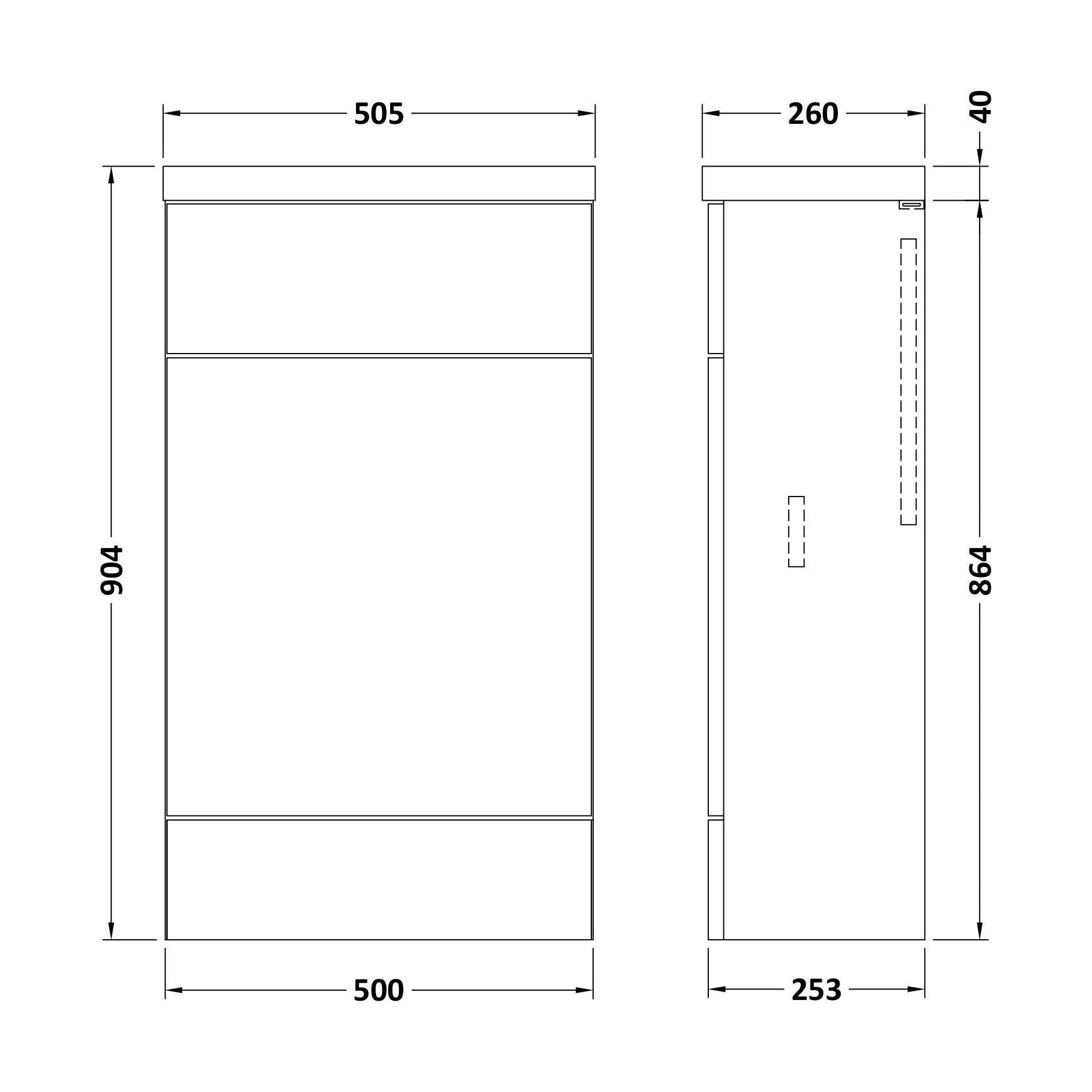 [BFDY3204] Alrewas Contemporary Floor Standing Compact WC Unit, Pebble Grey, 500mm - Technical Drawing