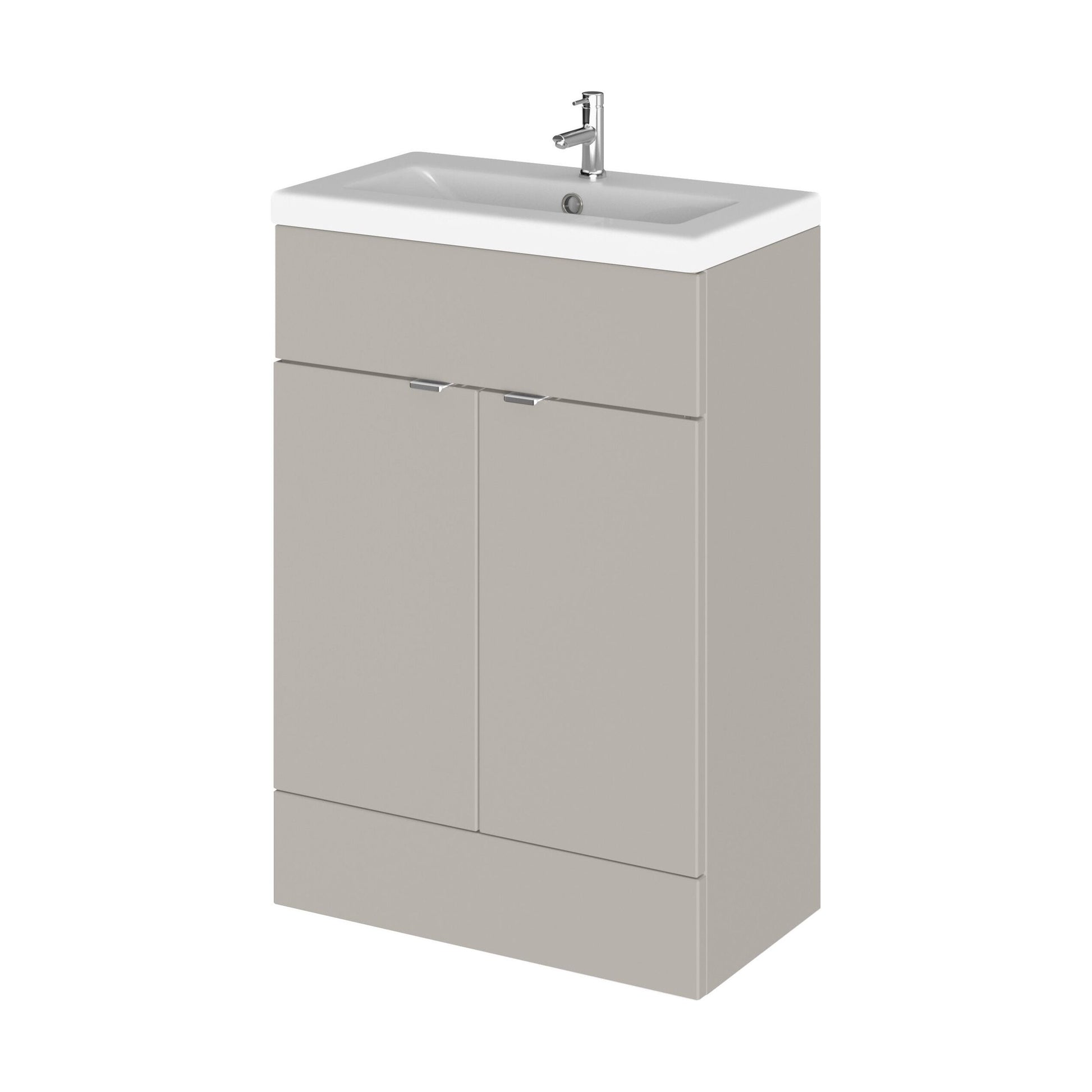 [BFDY3207A] Alrewas Contemporary 2 Door Floor Standing Vanity Unit with Basin, Pebble Grey, 600mm - Cutout
