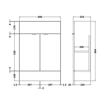 [BFDY3207] 600 Vanity Unit (255mm Deep) - Technical Drawing