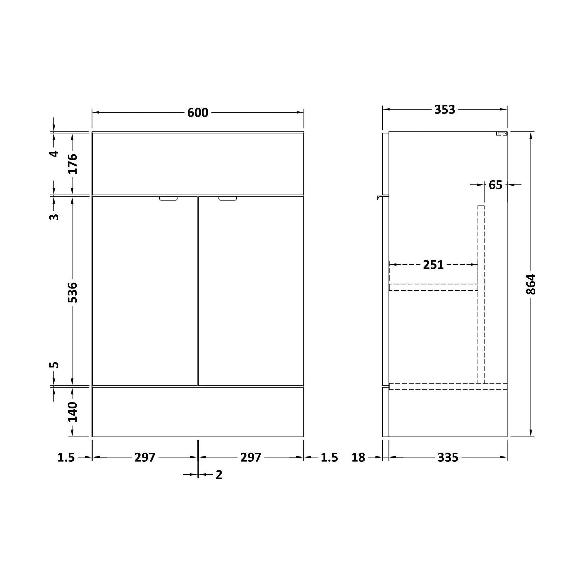 [BFDY3208] 600 Vanity Unit (355mm Deep) - Technical Drawing